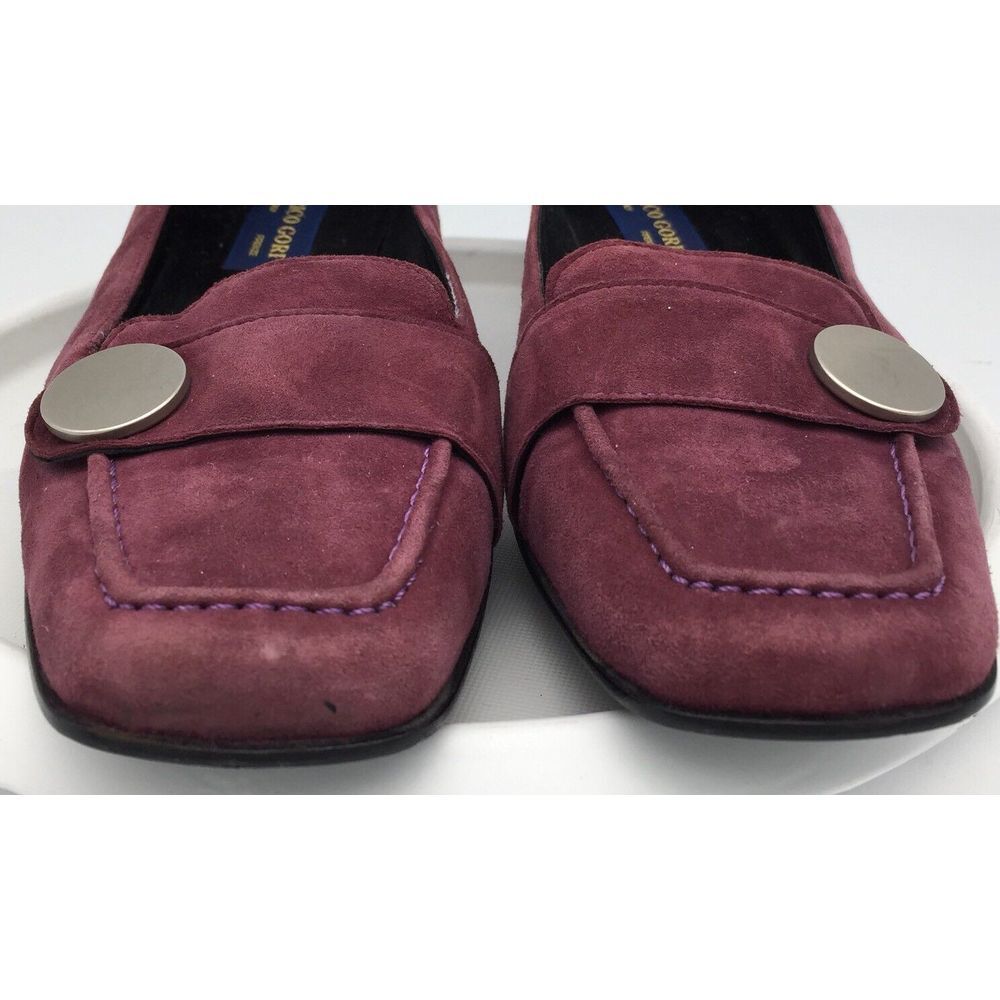 Enrico Gori Burgundy Suede Firenzi Womens' Apron Toe Slip Ons Sz 8M Italy - Picture 5 of 10
